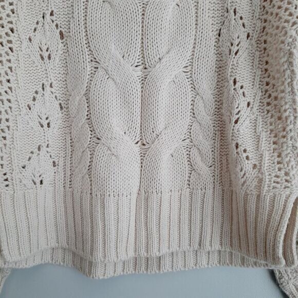CLOTH by RD Cable Knit Scoop Neck Pullover Knit Sweater Puff Sleeve White Sz XS - Picture 11 of 16